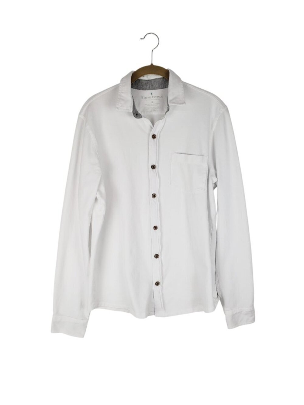 Tailor Vintage Button Up Knit Shirt White Stretch Birdseye Pique Mens Medium
